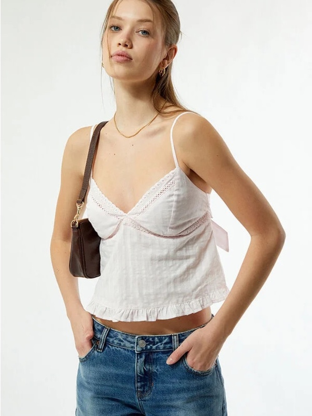 Your Favorite by PacSun Pink Eyelet Lace Tie Back Cami Top XS